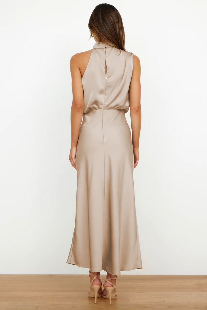 Valerie | Long Satin Dress With Halter Neckline