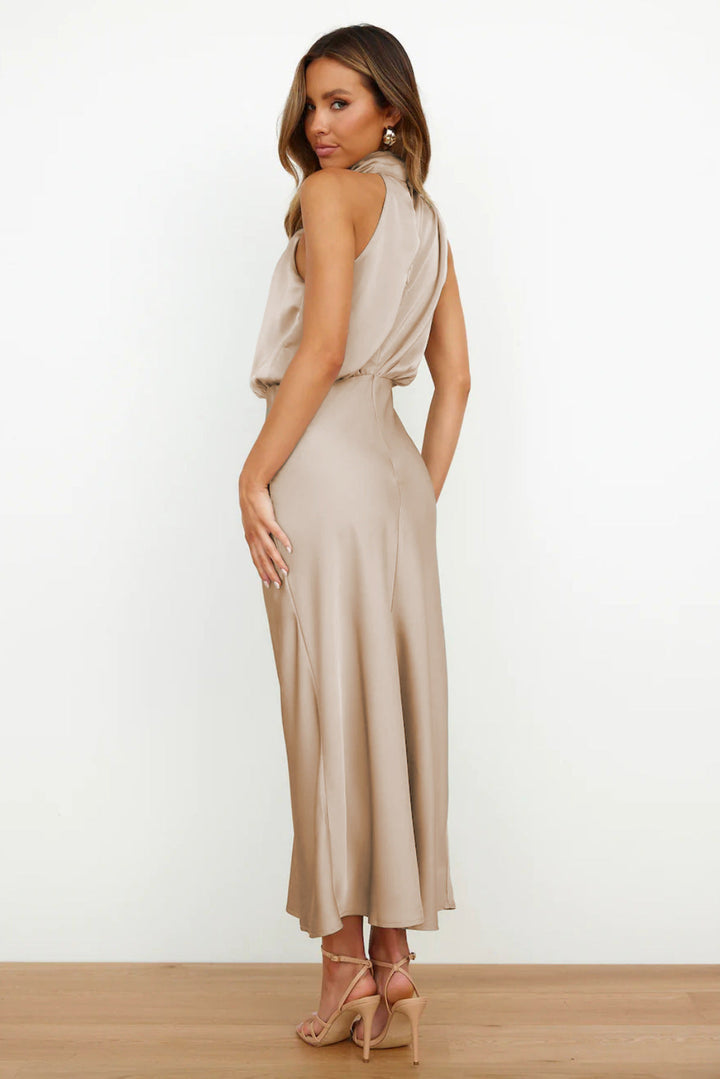 Valerie | Long Satin Dress With Halter Neckline